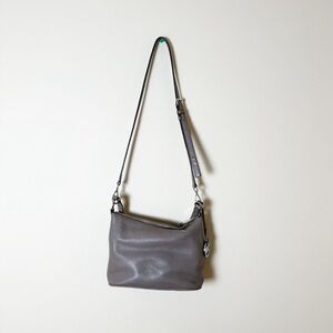 Michael Kors gray pebbled leather crossbody bag with silver-tone hardware